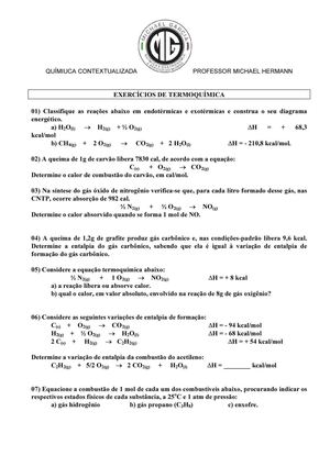 Exercícios de Termoquímica