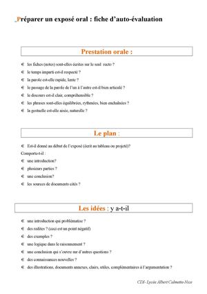 Fiche Exposé Oral D'auto éValuation