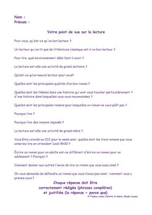 Point de vue des élèves sur l'activité de lecture