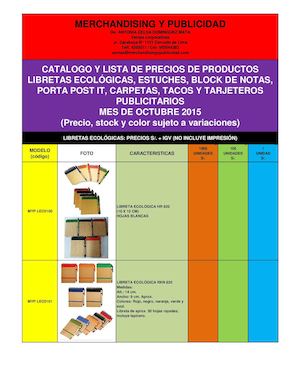 CATALOGO LIBRETAS ECOLÓGICAS, TACOS Y TARJETEROS PUBLICITARIOS OCTUBRE 2015