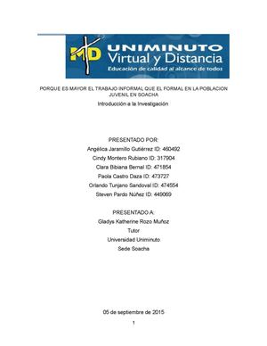 Trabajo De Investigacion del trabajo informal y formal en Soacha,