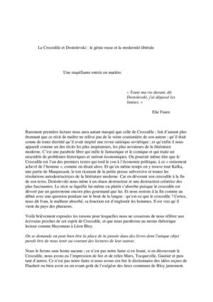 Nicolas Bonnal Le Crocodile Et Dostoievski Le Génie Russe Et La Modernité Libérale