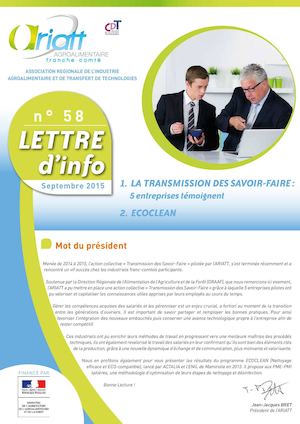 Lettre ARIATT n° 58 Septembre 2015 : Restitution action collective "Transmission des Savoir-Faire" & Ecoclean