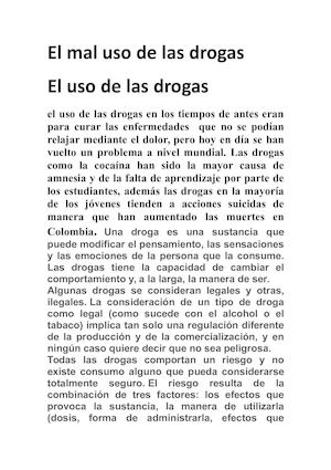 El Mal Uso De Las Drogas