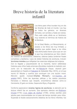 Breve Historia De La Literatura Infantil