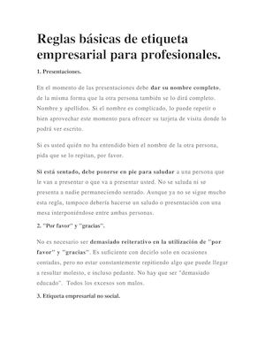 Reglas Básicas De Etiqueta Empresarial Para Profesionales