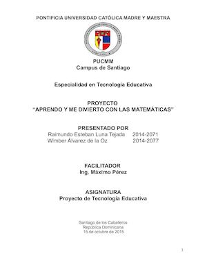 Documento General Del Proyecto Aprendo Y Me Divierto Con Las Matemáticas