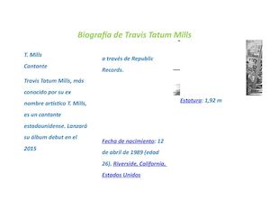 Biografía De Travis Tatum Mills