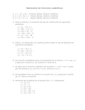 Ejercicios De Funciones Cuadráticas