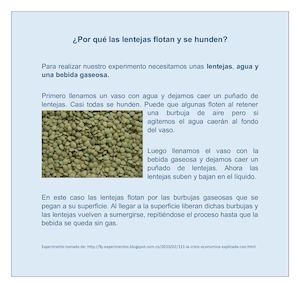 Experimento Por Qué Las Lentejas Flotan Y Se Hunden Para Publicar En Calameo
