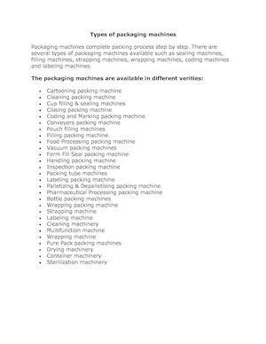Types Of Packaging Machines