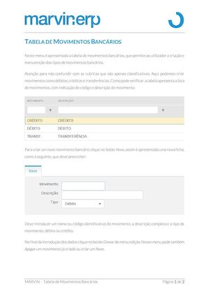 Marvin | Tabela de Movimentos Bancários
