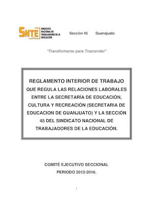 Reglamento Interior De Trabajo Seg Snte