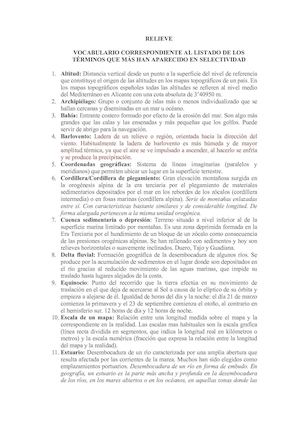 VOCABULARIO SOBRE EL RELIEVE DE ESPAÑA