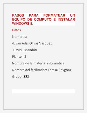 Pasos Para Formatear Un Equipo De Computo E Instalar Windows 8