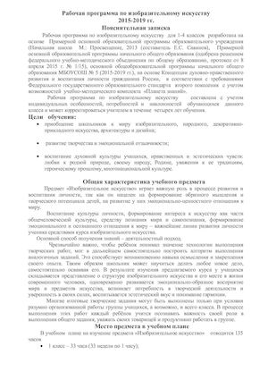 рабочая программа по изо