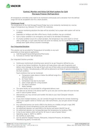 Control, Monitor and Voice Call Alert system for Cold Storages/Freezer/Refrigerators
