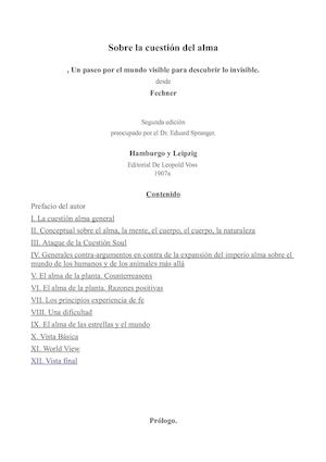 Sobre La Cuestión Del Alma Castellano Gustav Theodor Fechner