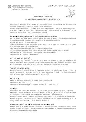 Pla De Funcionament de menjador