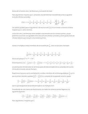 Acerca De La Función Zeta ζ De Riemman