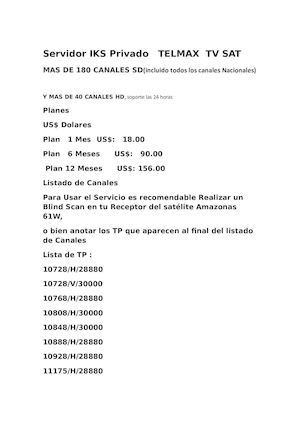 Servidor Iks Privado Telmax Tv Sat