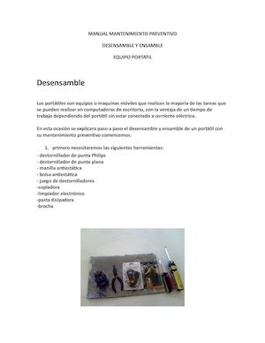 Manual Desensamble Y Ensamble De Equipo Portatil