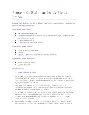 Proceso De Elaboración De Pie De Limón