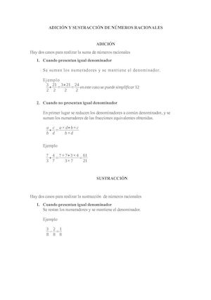 Adición Y Sustracción De Números Racionales