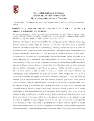 Sintesís S1 Manual Moodle Bloque 3 Recursos Y Contenido Y Bloque 4 Actividades De Moodle