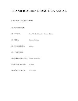 Planificacion Didactica Anual Octavo Noveno Y Decimo Musica