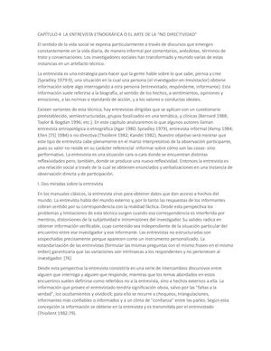 Capítulo 4 La Entrevista Etnográfica O El Arte De La