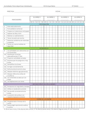 Hoja De Observacion Evaluacion Prácticas