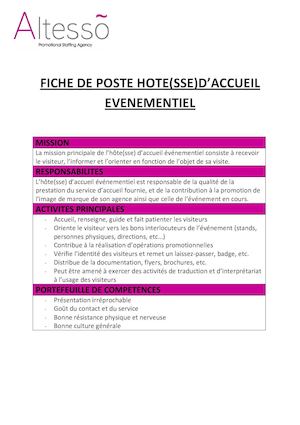 Fdp Hôtesse D'accueil Evénementiel Altesso Maroc