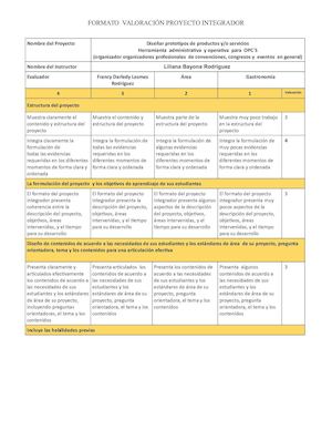 Formato Valoración De Proyecto Integrador Entre Pares