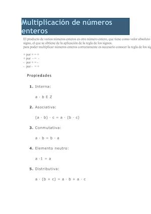 Multiplicación De Números Enteros