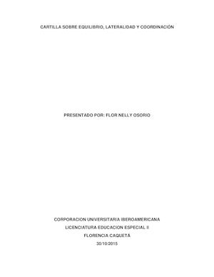 Cartilla Sobre El Equilibrio,lateralidad Y Cordinacion