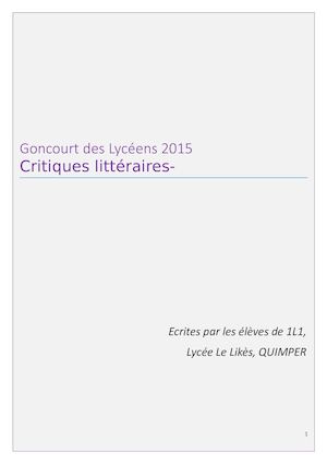Goncourt Des Lycéens 2015