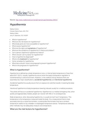 Hypothermia | MedicineNet.com
