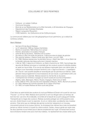 Collioure Et Ses Peintres Fiche Grc