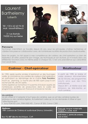 Cv Laurent Barthélémy Cadreur Chef Op Réal