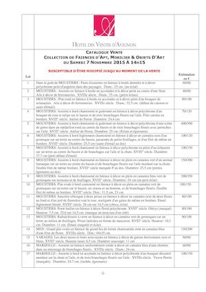 Collection de Faïences d\'Apt, Mobilier & Objets d\'Art 07-11-2015