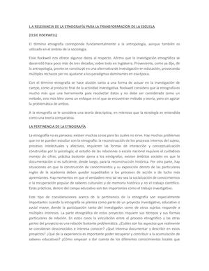 La Importancia De La Etnografía En La Transformacíon De La Escuela