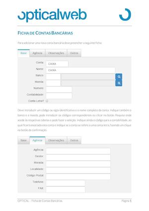 Optical | Ficha de Contas Bancárias