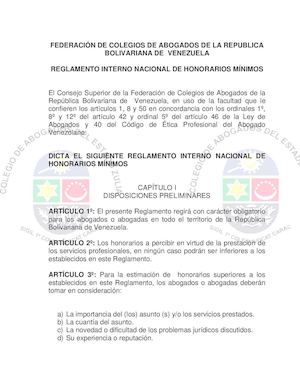 Reglamento Interno Nacional De Honorarios Mínimos