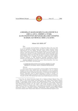 Amerikan Kizilderili Samanizmi Ile Orta Asya Sibirya Turk Samanizminin Benzerlikleri