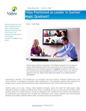 Vidyo Positioned As Leader In Gartner Magic Quadrant