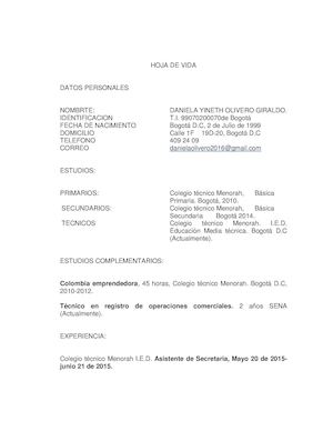 Hoja De Vida Daniela