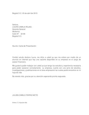 Carta De Presentación Asesor Financiero
