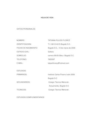 Hoja de vida SECRETARIA