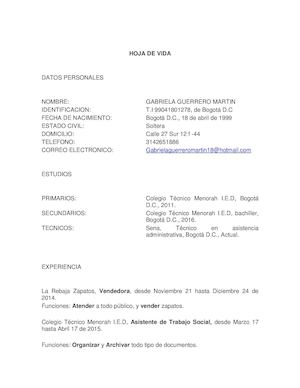 Hoja de vida GERENTE DE PRODUCCION